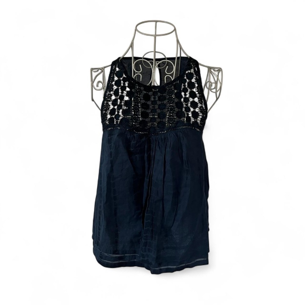 Abercrombie & Fitch Lace Crochet Tank Top Women S Navy Boho 2010s Cotton Blouse